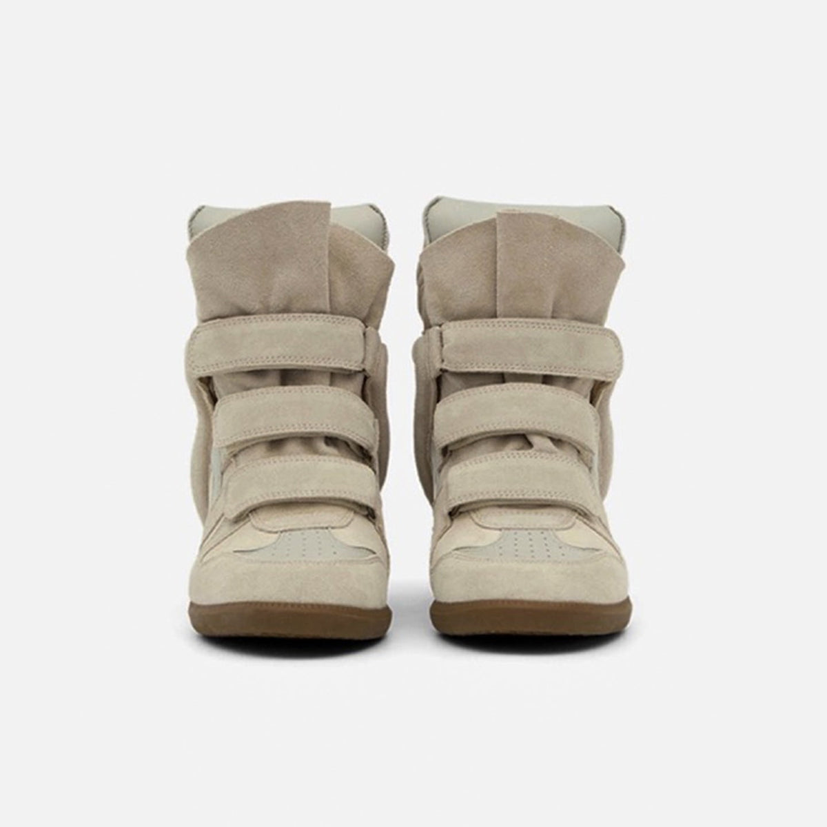 Beige hidden wedge sneakers, front view