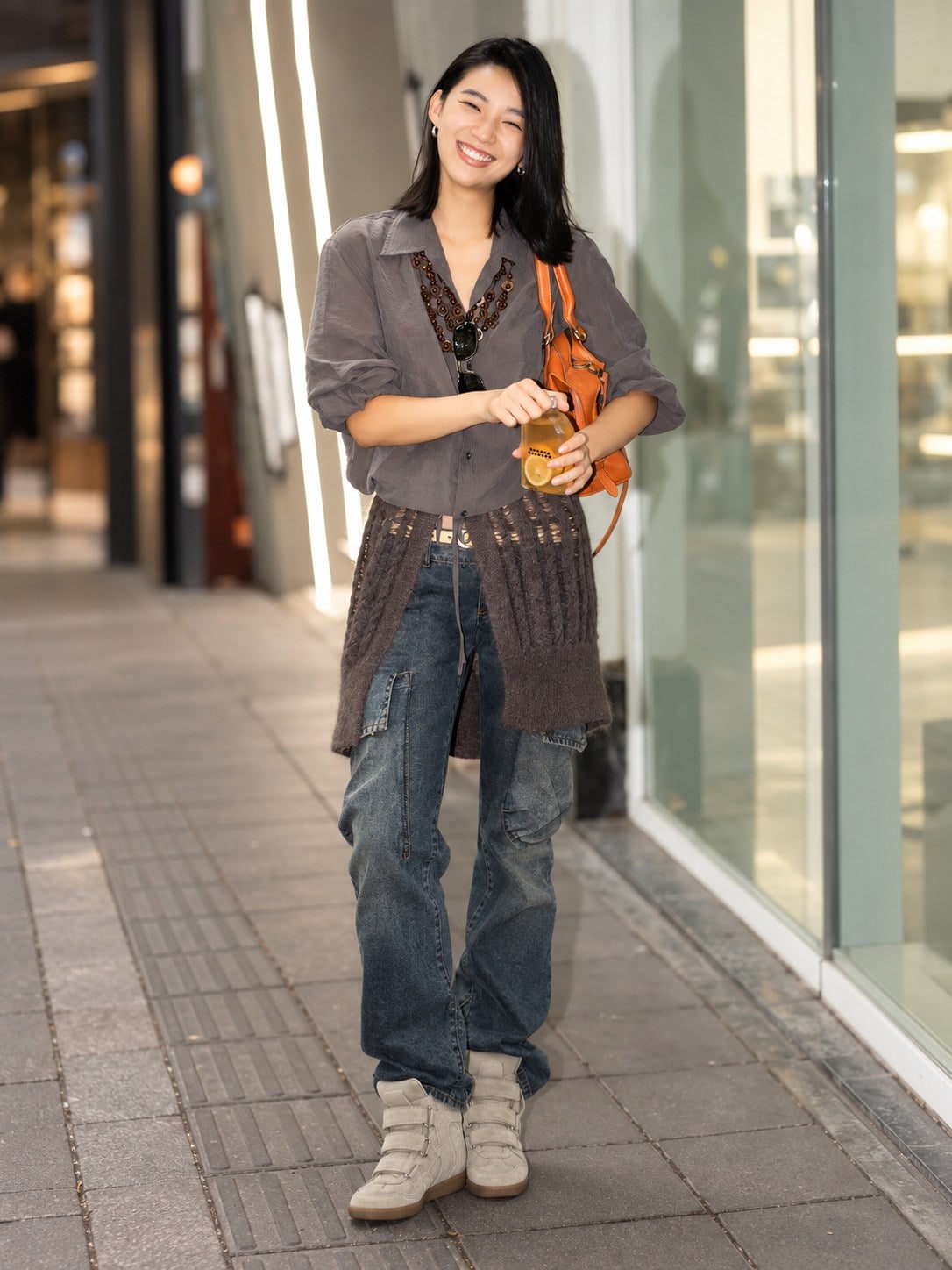 Beige hidden wedge sneakers street style
