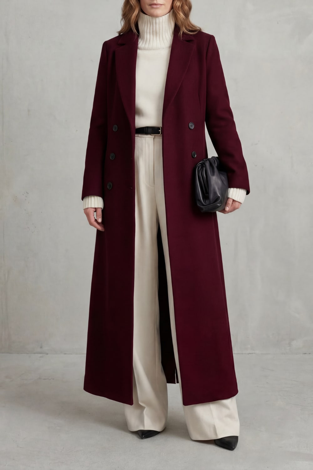 Wine red long tailored coat