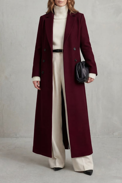 Wine red long tailored coat