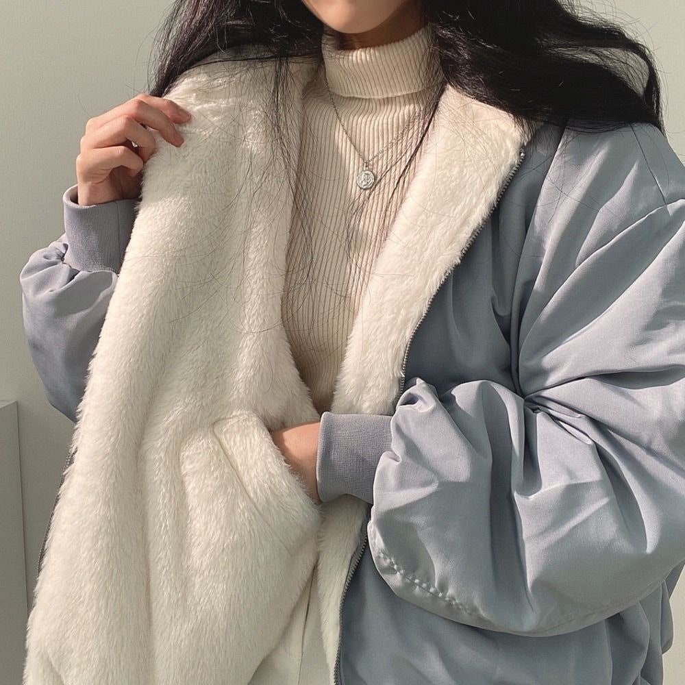 Blue jacket with soft fleece inner side