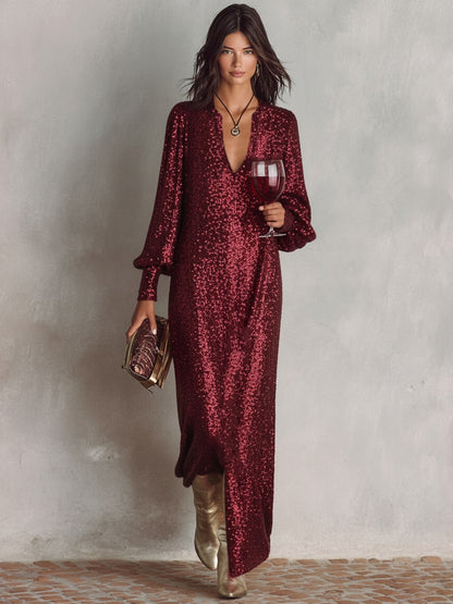 Wine red shimmering maxi party gown