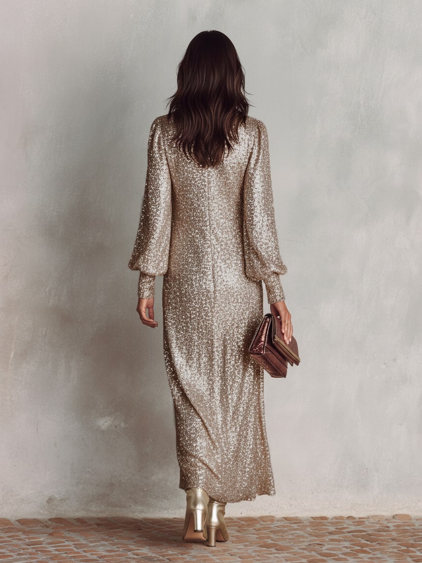 Champagne maxi gown, back view