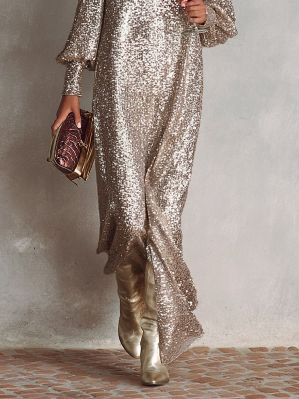 Champagne maxi gown skirt detail