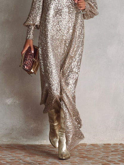 Champagne maxi gown skirt detail