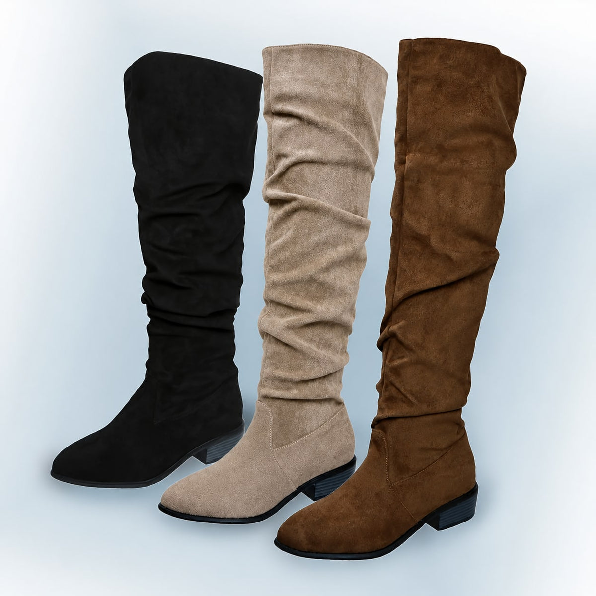 Black, grey and brown boots side by side