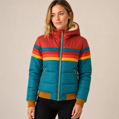 Blue quilted jacket with retro stripes
