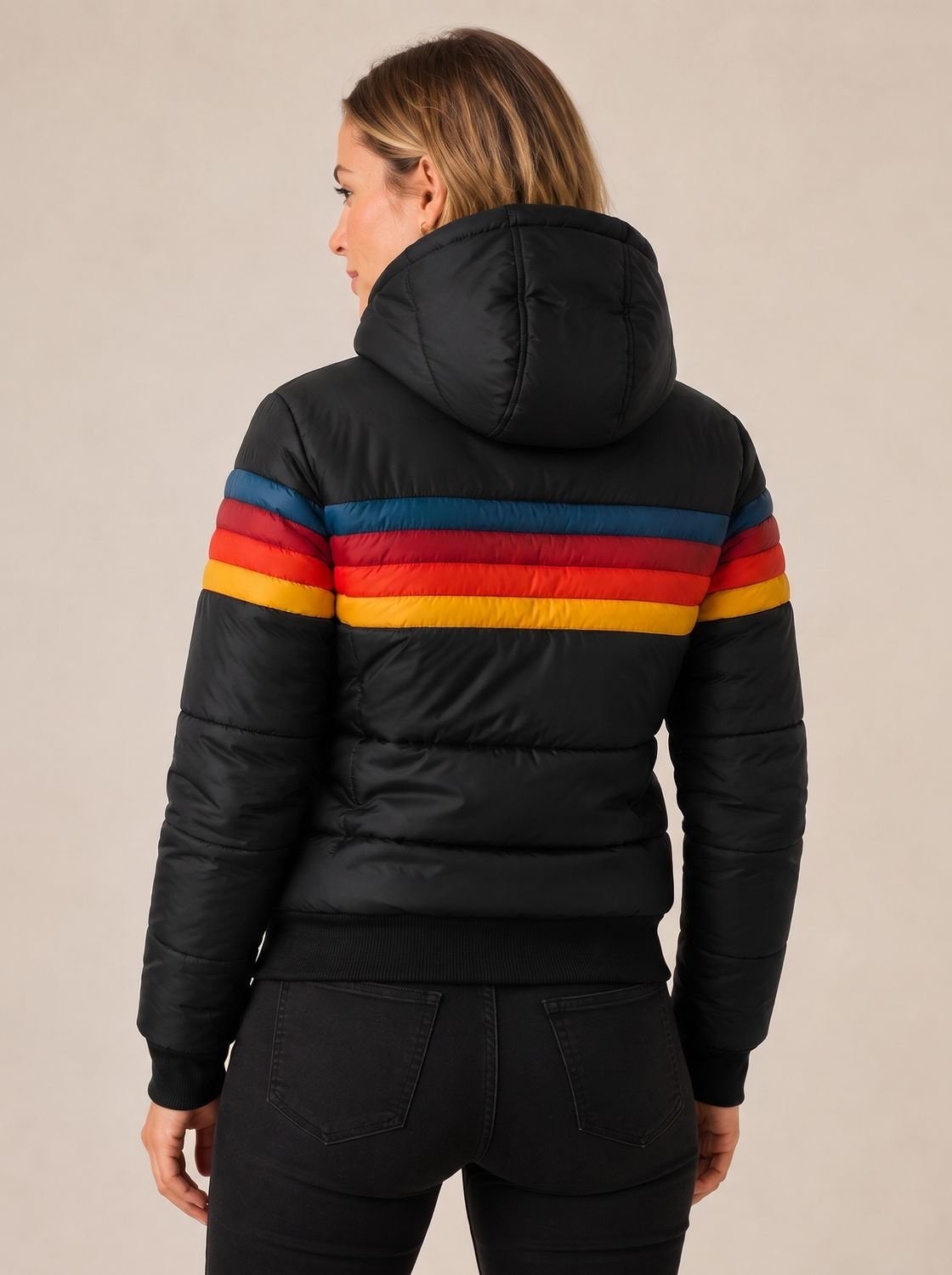 Black quilted jacket, back view