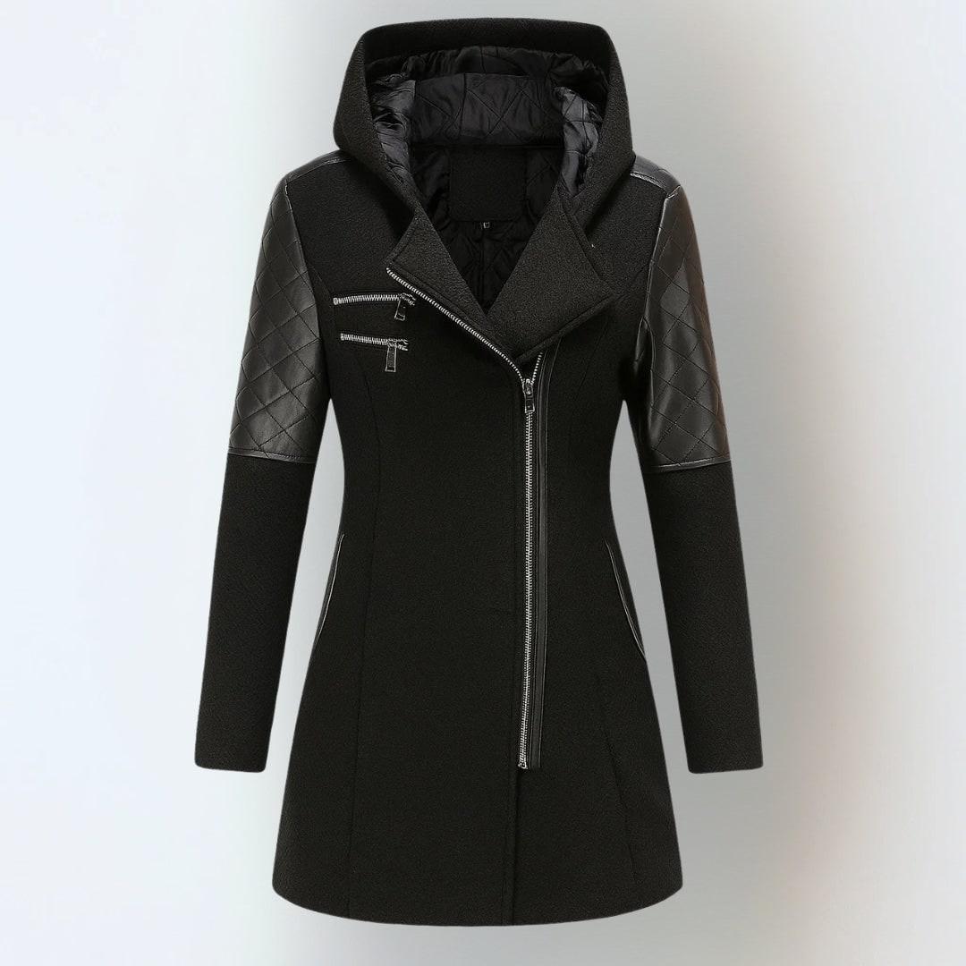 Black winter jacket, front view