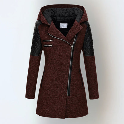 Red winter jacket, front view