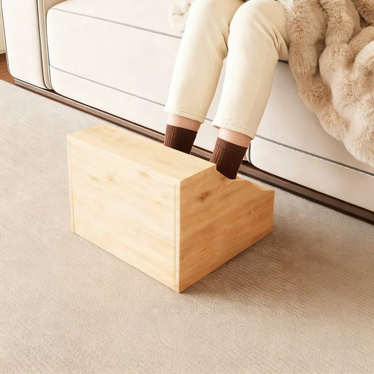Foot Warmer in Natural Wood, Electric Heated Footrest 2