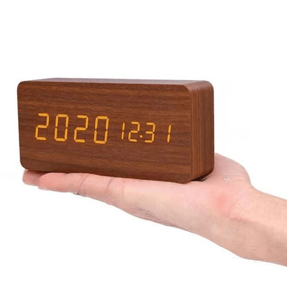Wooden LED desk clock, brown rectangle