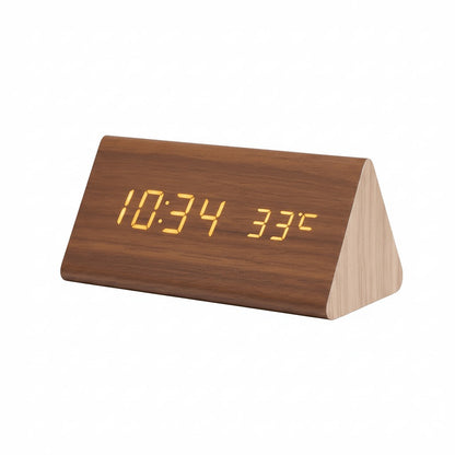 Brown wooden triangle LED clock