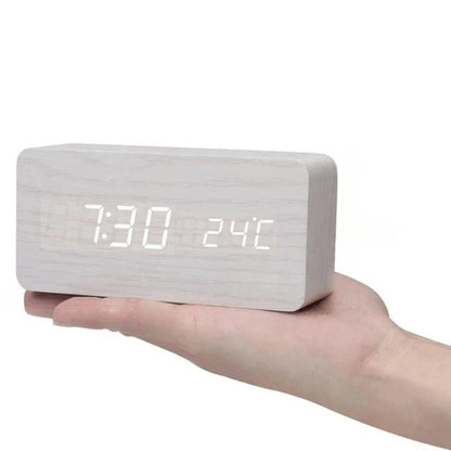 Wooden LED desk clock, white rectangle