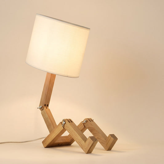 Wooden Robot Table Lamp in natural wood