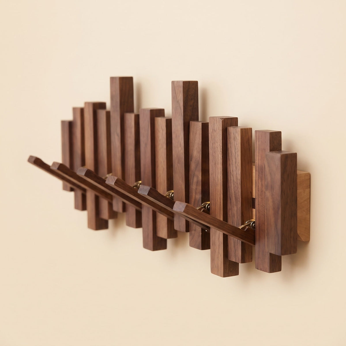 Wooden Wall Coat Rack with Foldable Hooks, Solid Wood 1