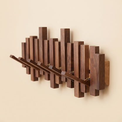 Wooden Wall Coat Rack with Foldable Hooks, Solid Wood 1