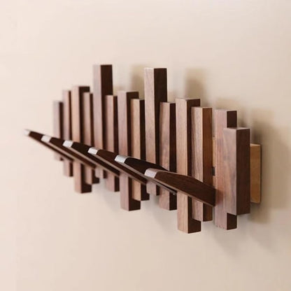 Wooden Wall Coat Rack with Foldable Hooks, Solid Wood 4