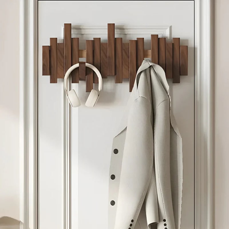 Wooden Wall Coat Rack with Foldable Hooks, Solid Wood 5