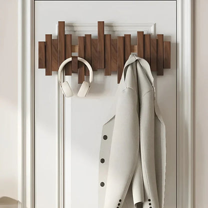 Wooden Wall Coat Rack with Foldable Hooks, Solid Wood 5