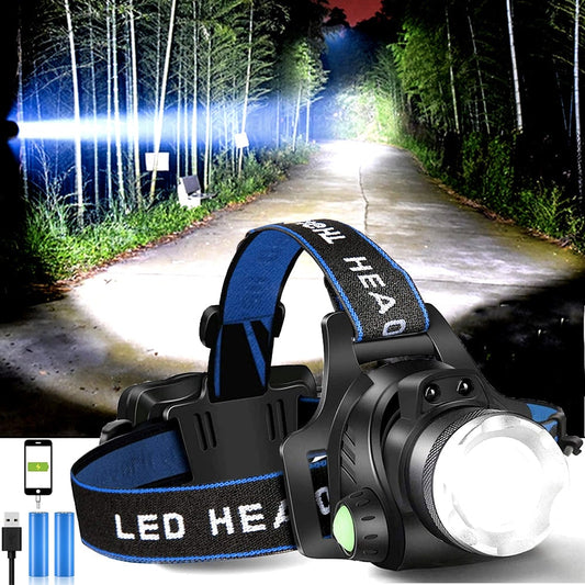 Headlamp LED with Zoom, Rechargeable with Batteries 2