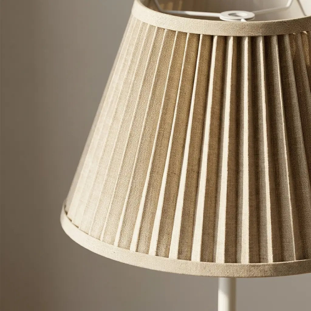 Detail of the pleats in the natural fabric lampshade