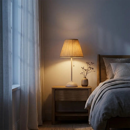 Close-up of the natural pleated fabric shade