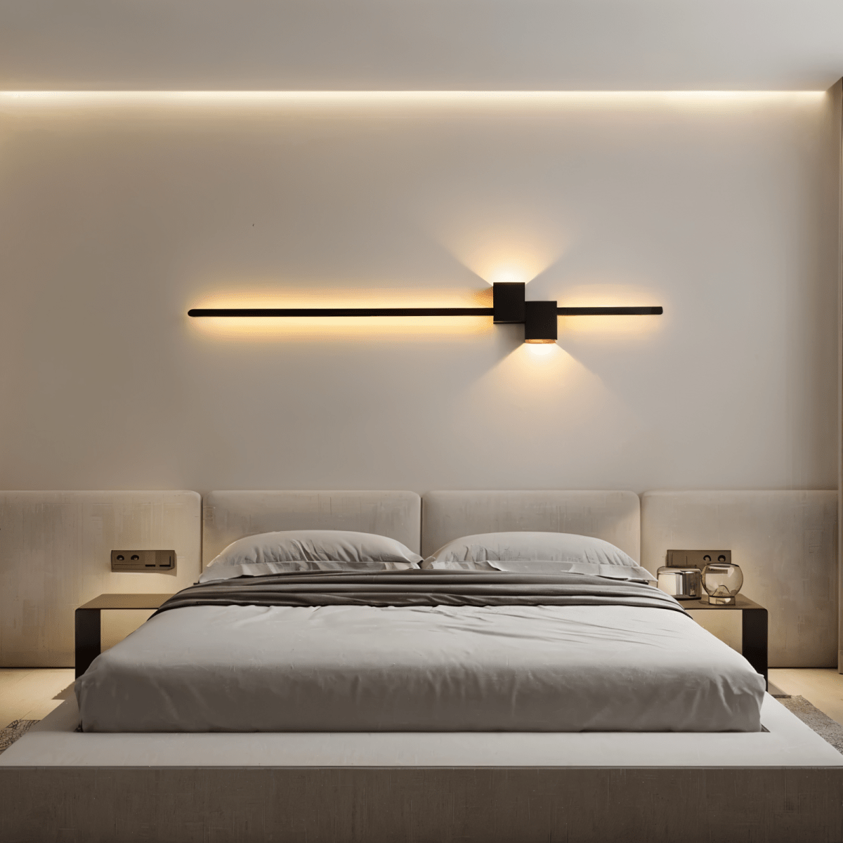 Slim linear LED wall light casting indirect light along a wall