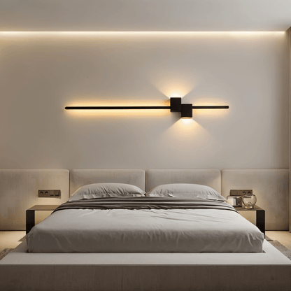 Slim linear LED wall light casting indirect light along a wall