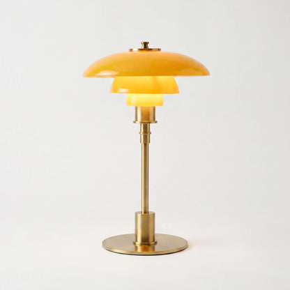 Tiered shade bedside table lamp in gold