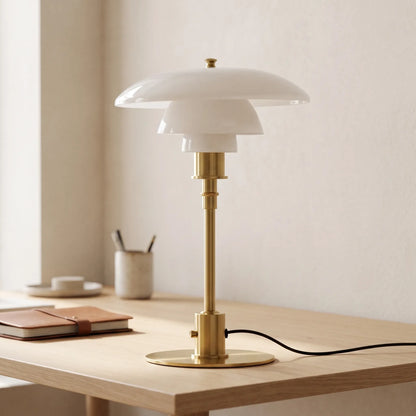 Tiered shade bedside table lamp on a nightstand