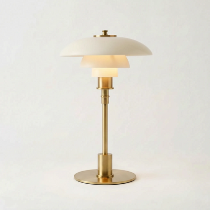 Tiered shade bedside table lamp in white