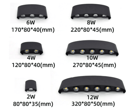 Detail view showing the four housing sizes of the outdoor wall light
