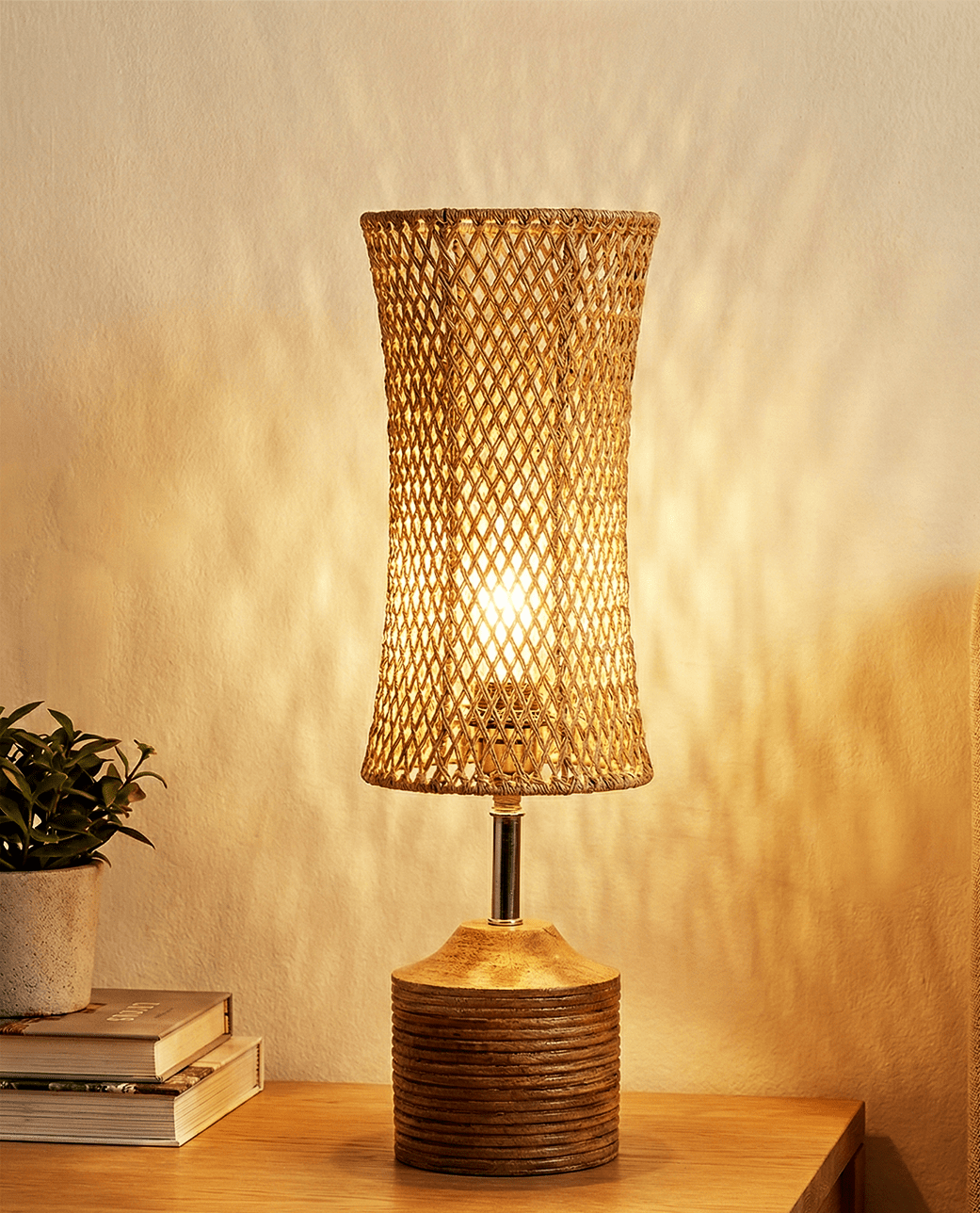 Woven fibre table lamp, third view