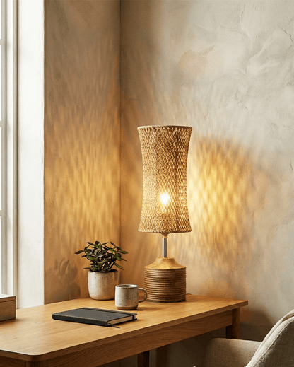 Woven fibre table lamp, fourth view